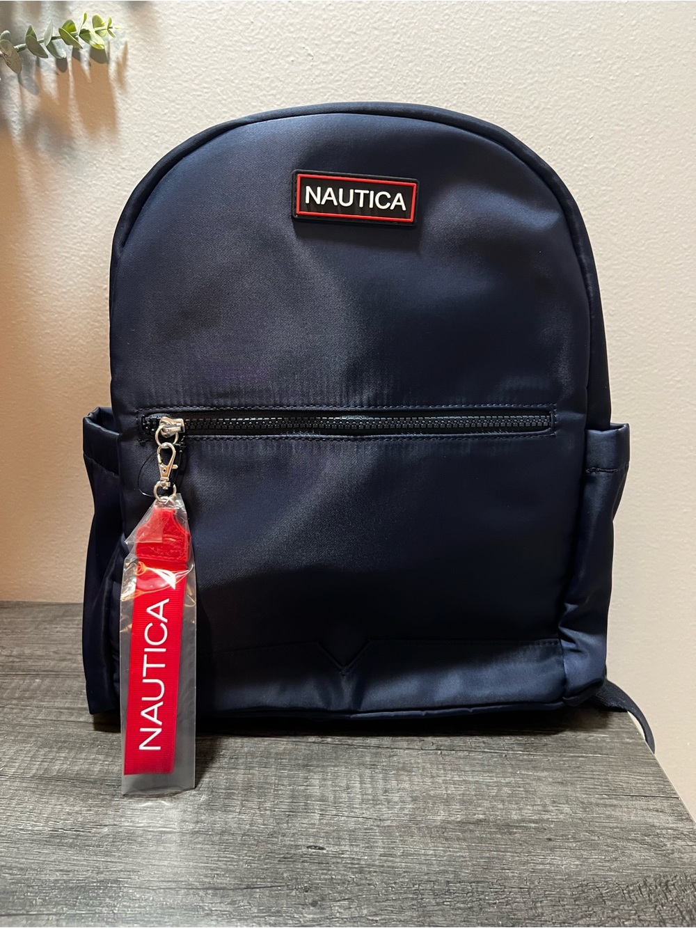 Nautica Navy Backpack with Red Logo Tag Accent